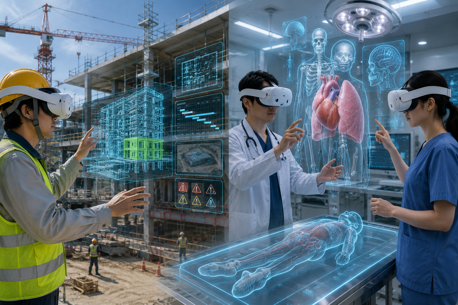 MR(複合現実)のイメージ|現実空間にデジタル情報を重ねる様子